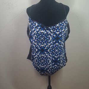 Catalina Blue and Black Geometric Camisole